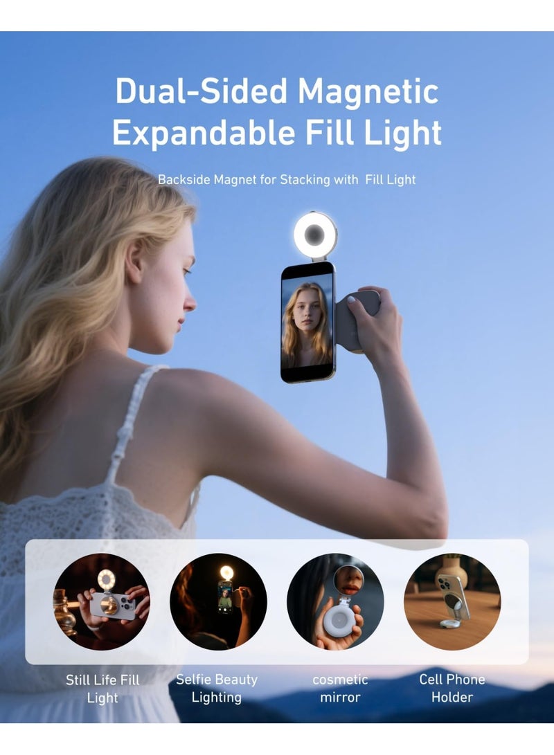 TELESIN Magnetic Phone Camera Grip with LED Fill Light & Mirror – Rechargeable MagSafe Compatible Selfie Handle for iPhone – Grey - Image 2